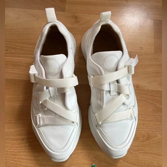 Chloé Sonnie Low-Top Leather Sneakers White Size 8 Designer Chunky Sneaker Style - Picture 15 of 16